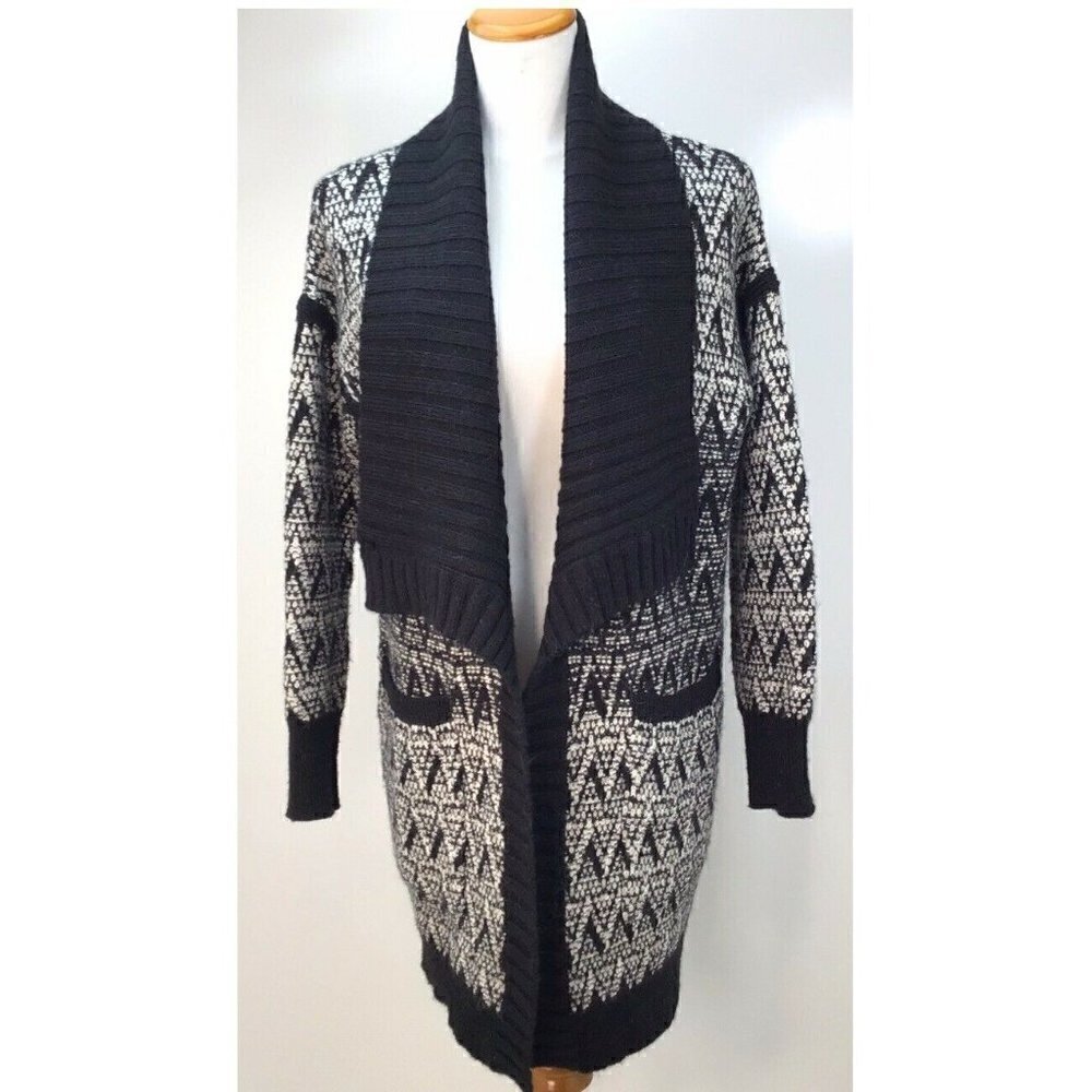 Cynthia Rowley Cardigan Knit Sweater Womens Size M Alpaca Wool Blend Black Ivory